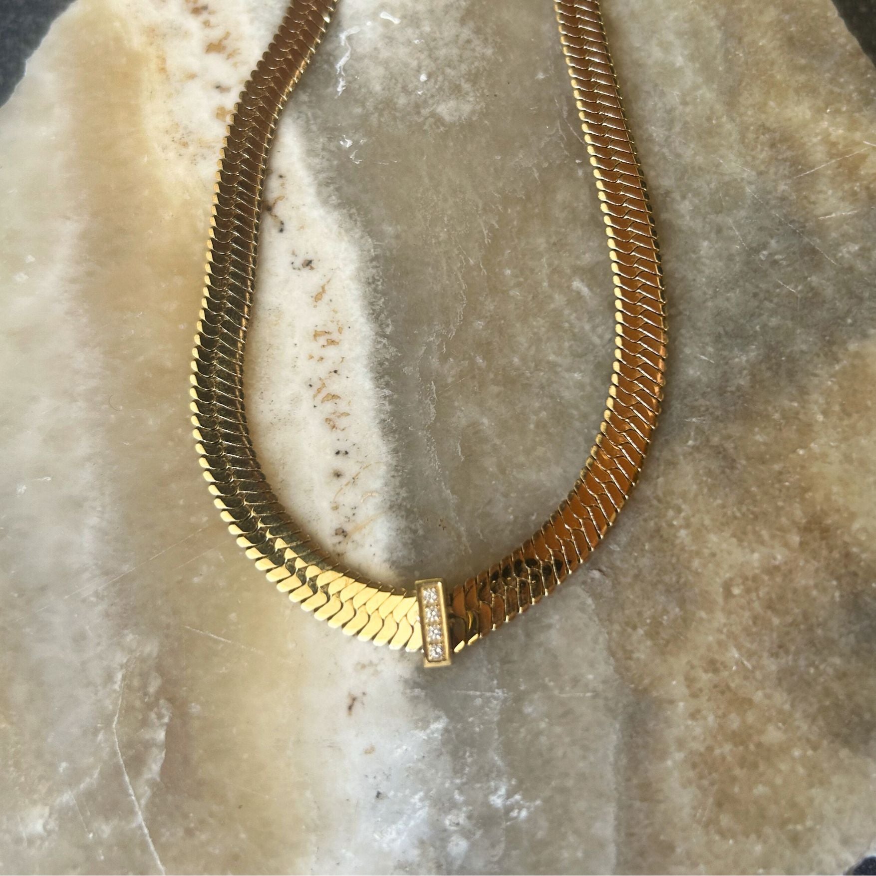 Yellow Gold Herringbone Necklace