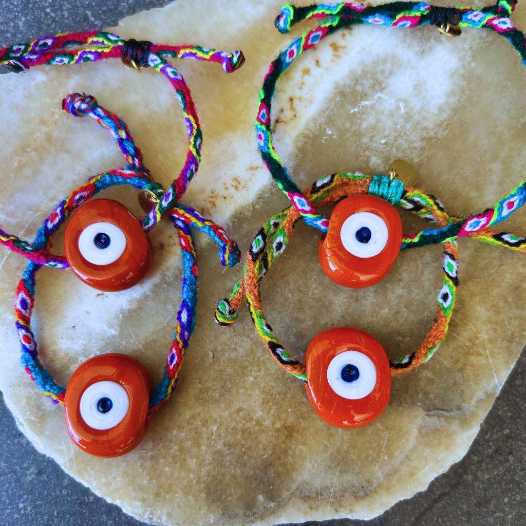 Orange Evil Eye Beaded String Bracelet