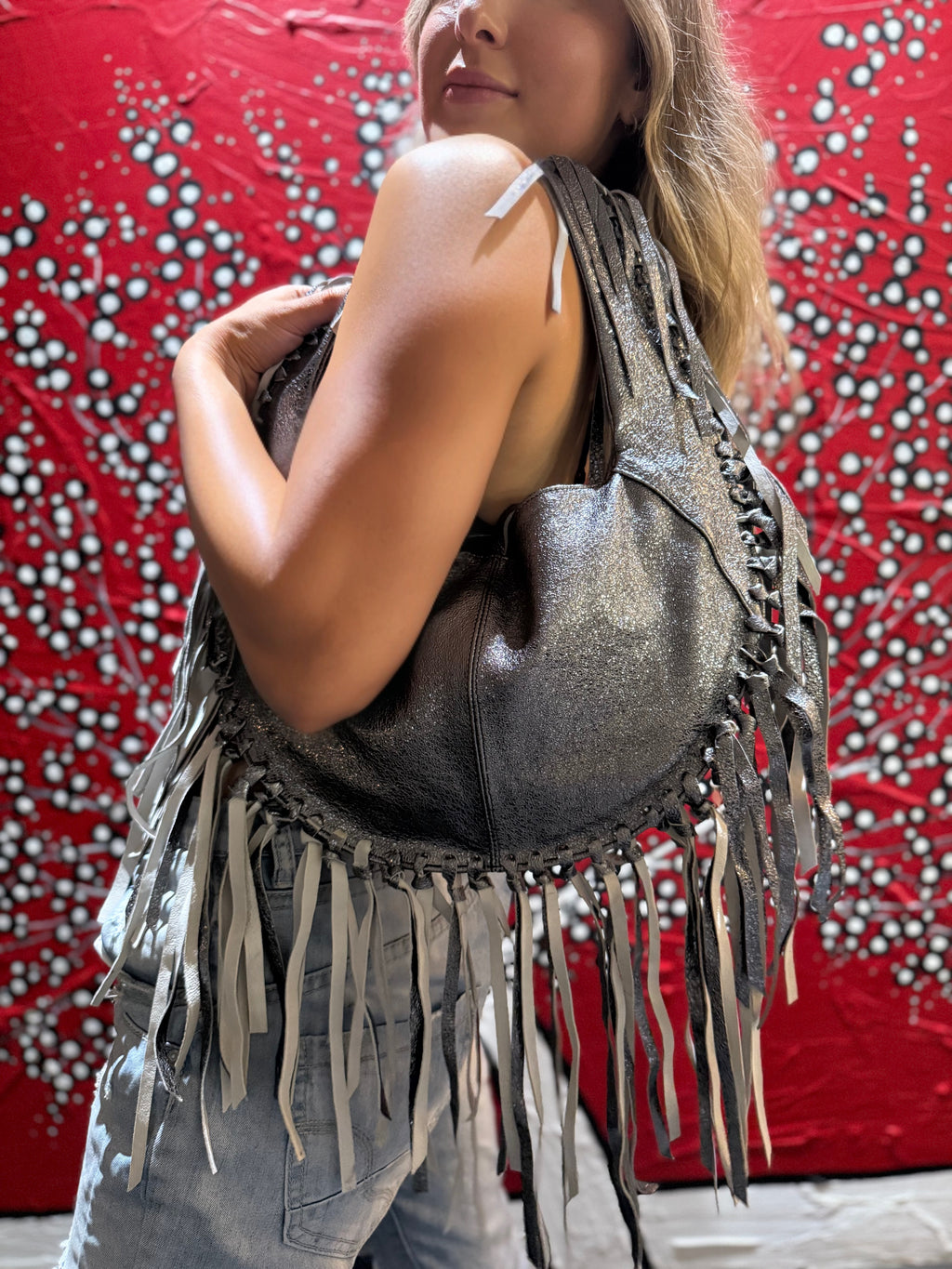 ZM The Label~Metallic Leather Gunmetal Tassel Bag