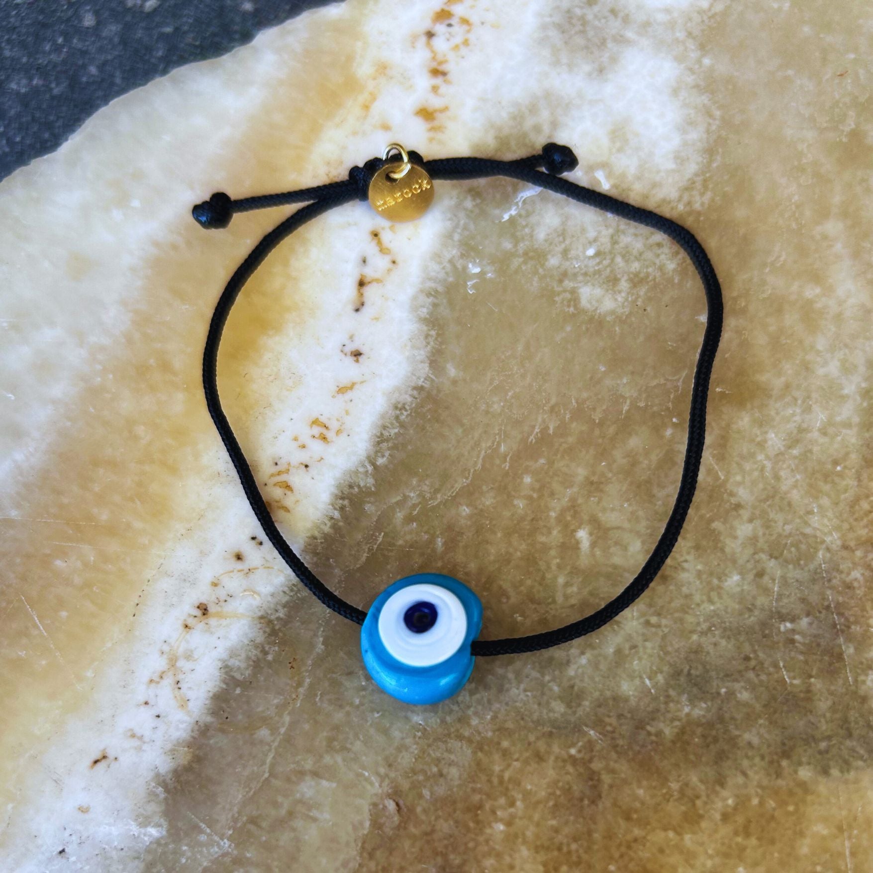 Blue Evil Eye Bead with Black String Bracelet - Mini