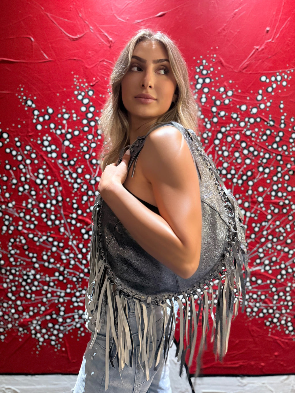 ZM The Label~Metallic Leather Gunmetal Tassel Bag