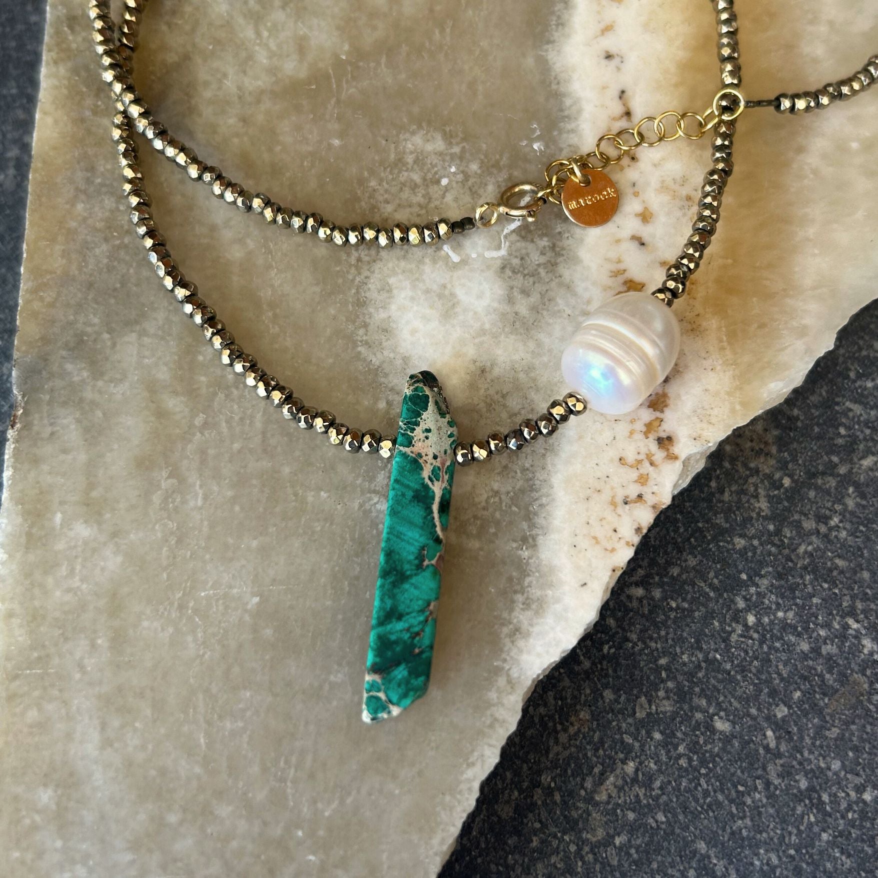 Jasper, Pearl & Pyrite Long Necklace