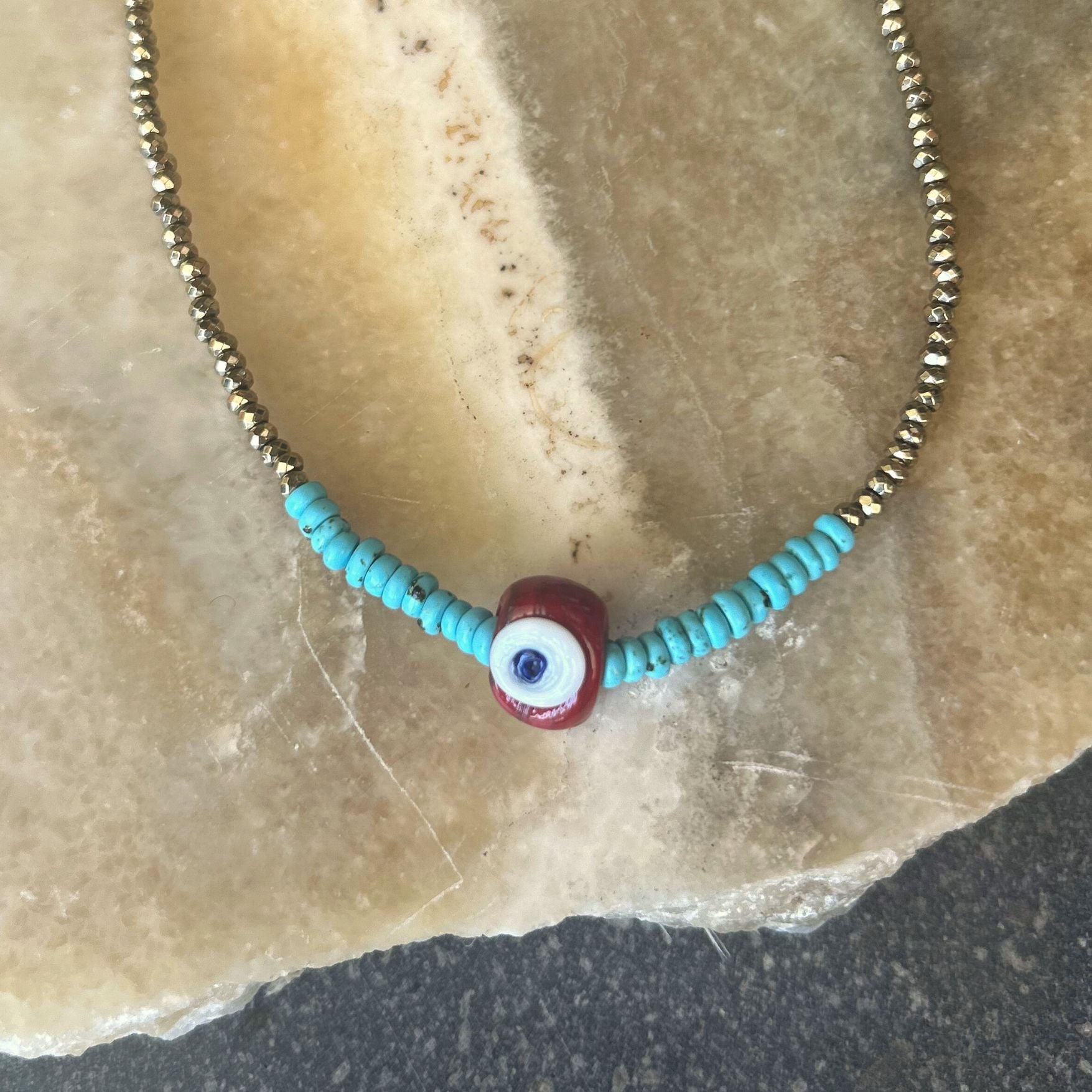 Pyrite & Turquoise Evil Eye Necklace
