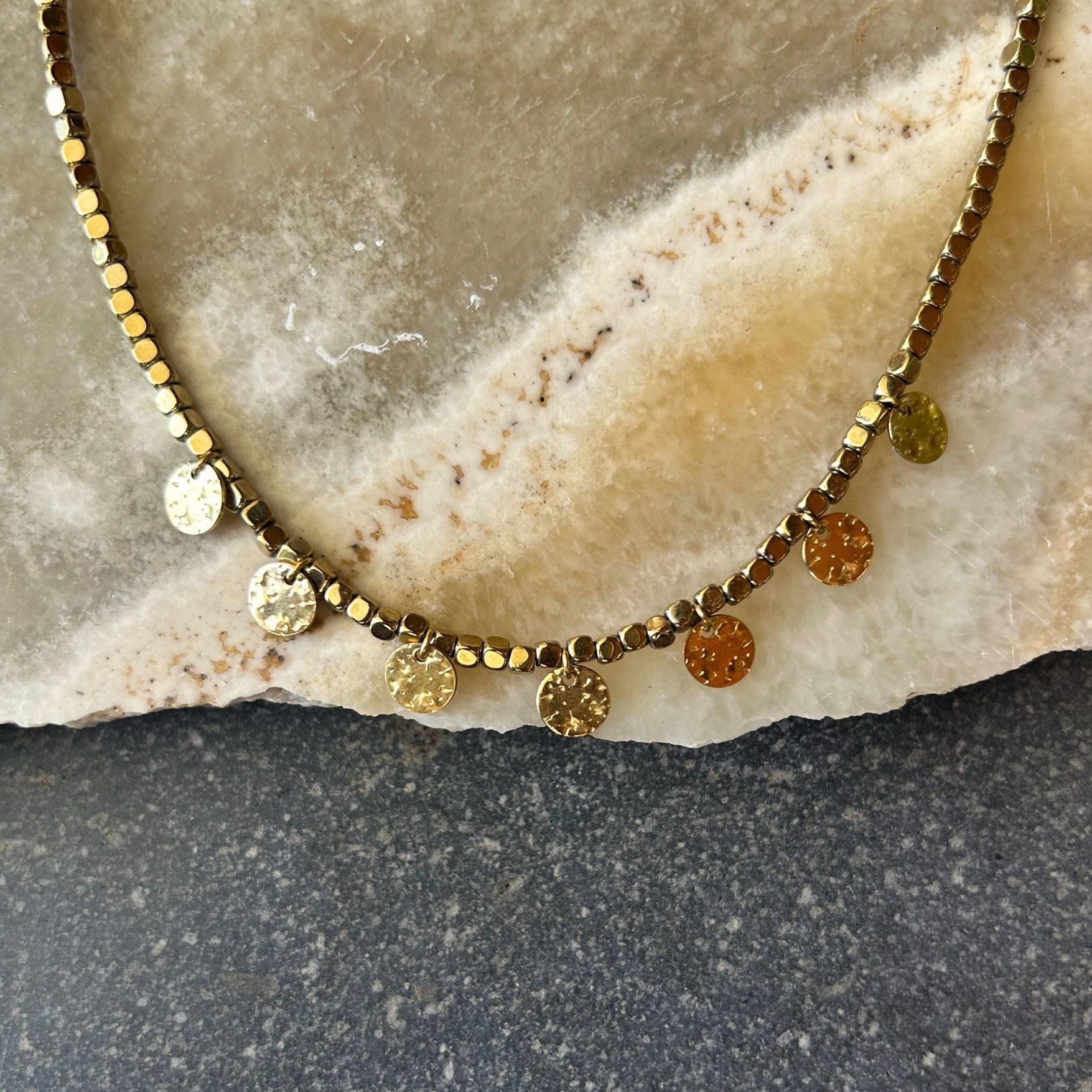 Hematite Golden Medallion Necklace