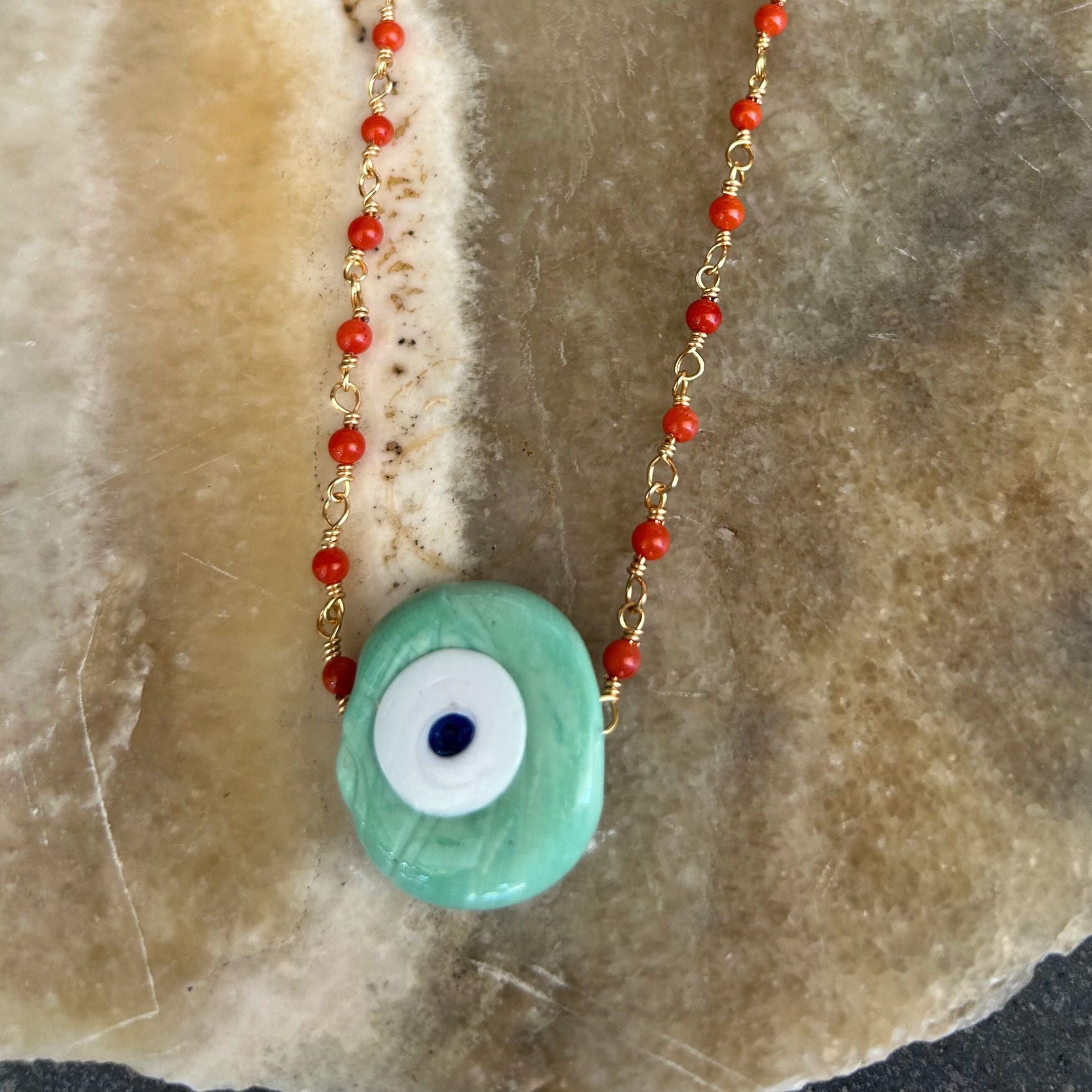 Evil Eye on Beaded Necklace