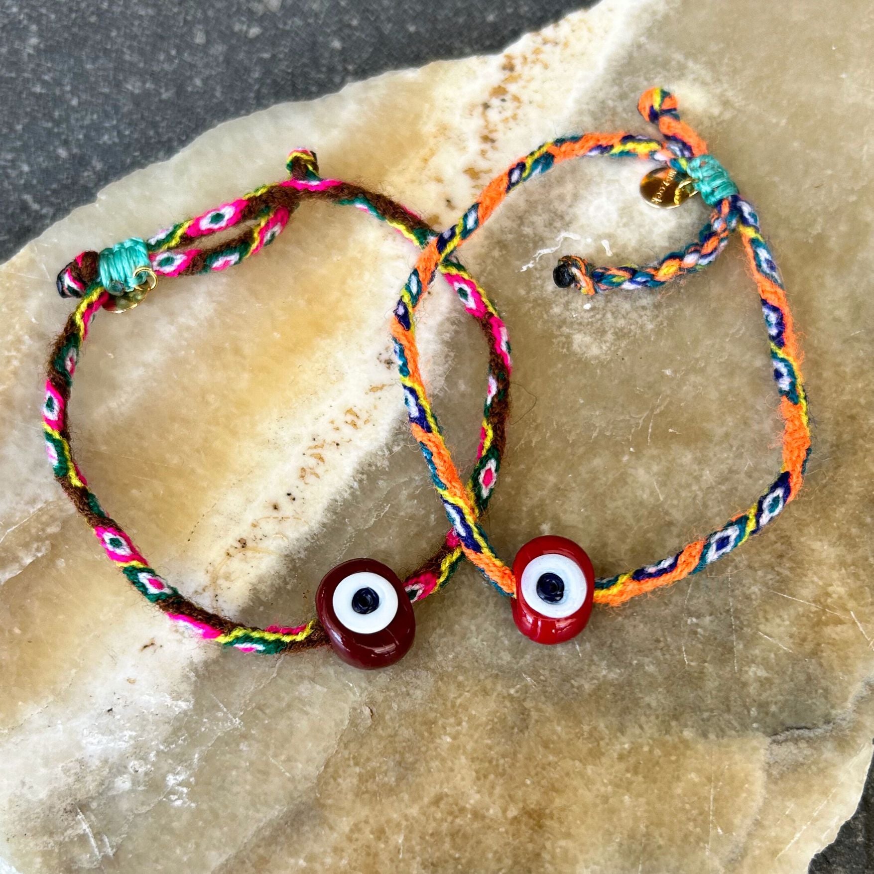 Evil Eye Charms on Colourful Cord Bracelet - Mini