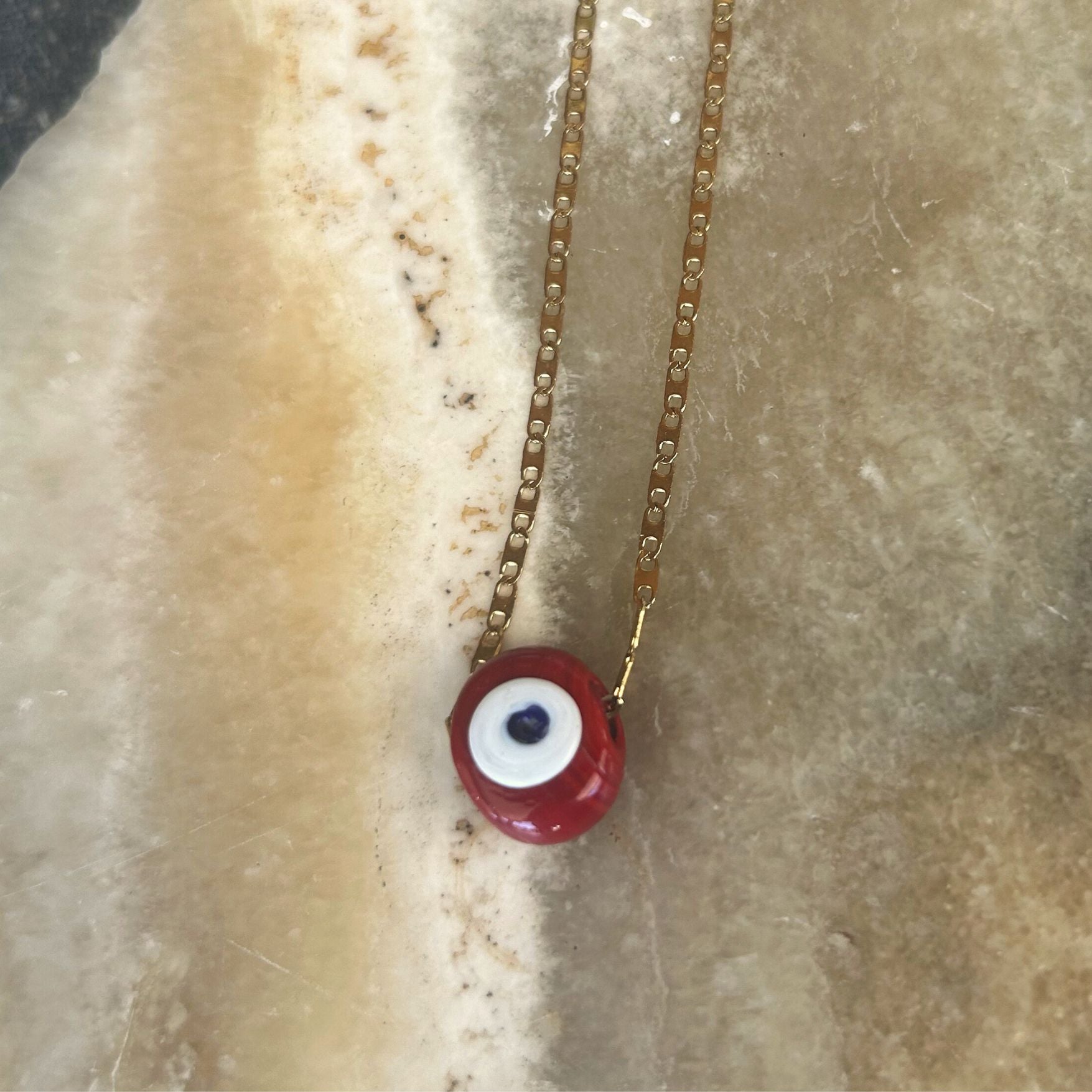 Gold Chain with Red Evil Eye Bead - Necklace