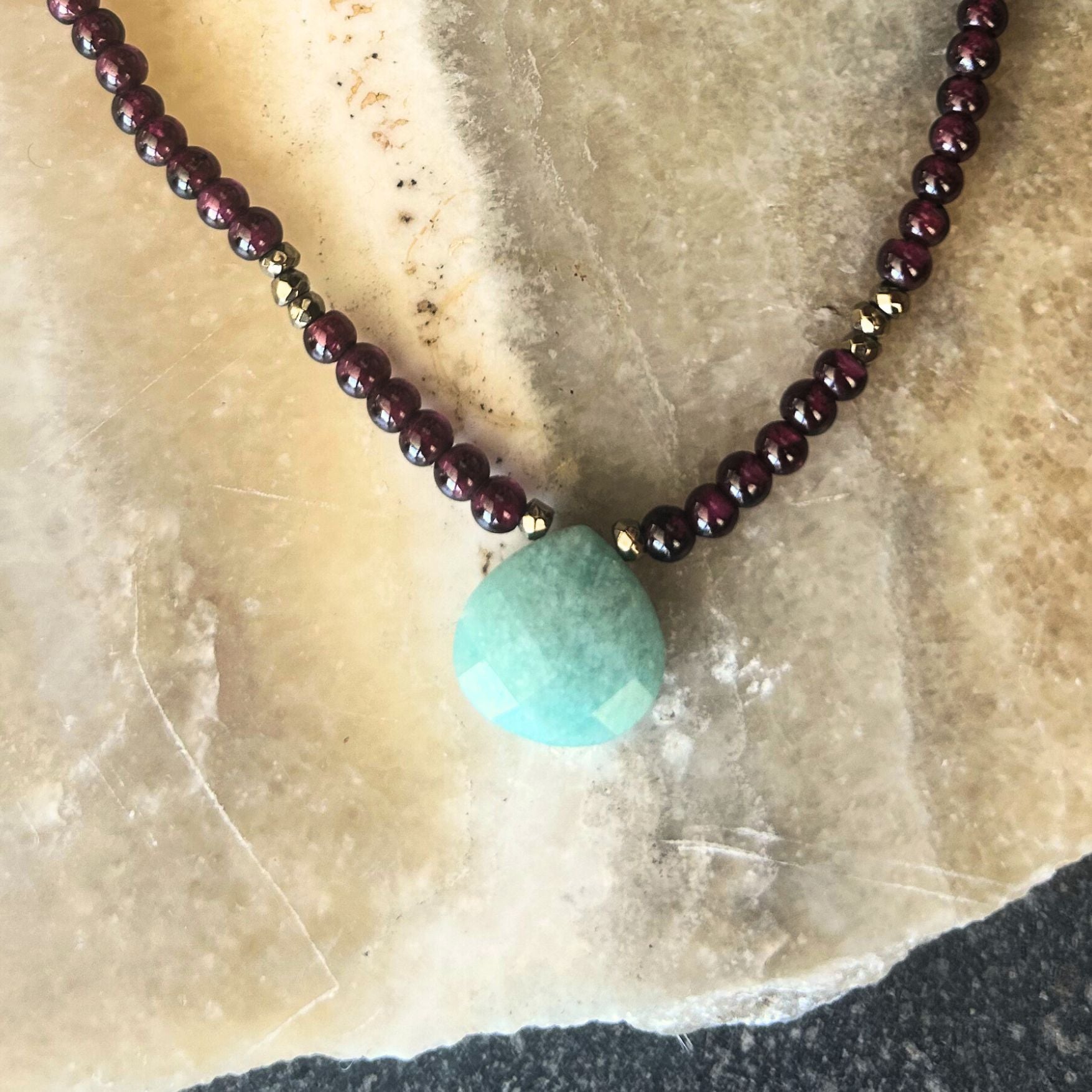 Garnet & Amazonite Bead Necklace
