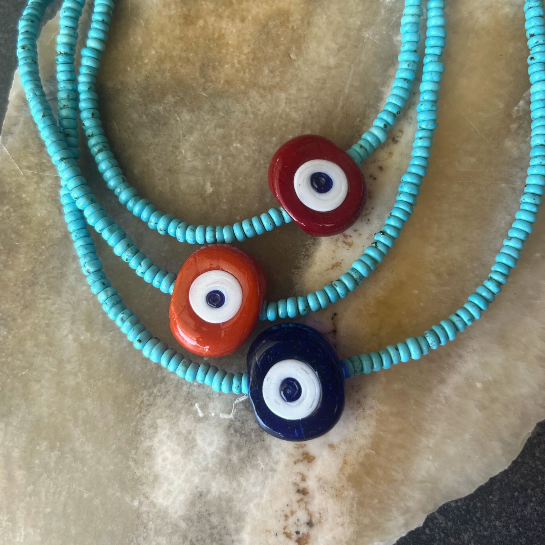 Turquoise Beaded Necklace with  Evil Eye Charm